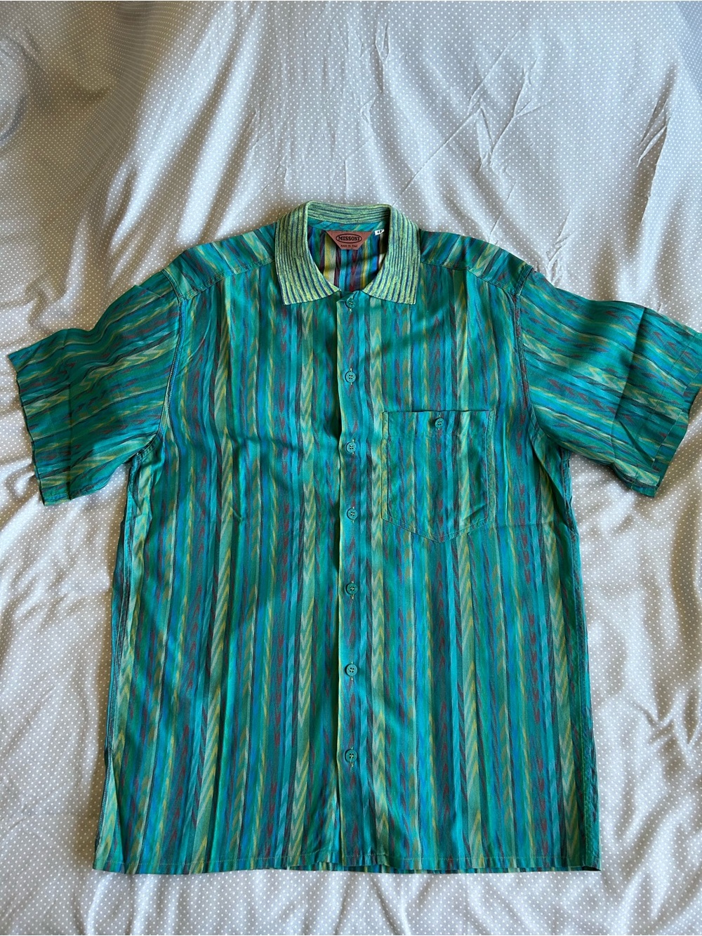 Vintage-Inspired Teal Striped Short-Sleeve Shirt by Missoni